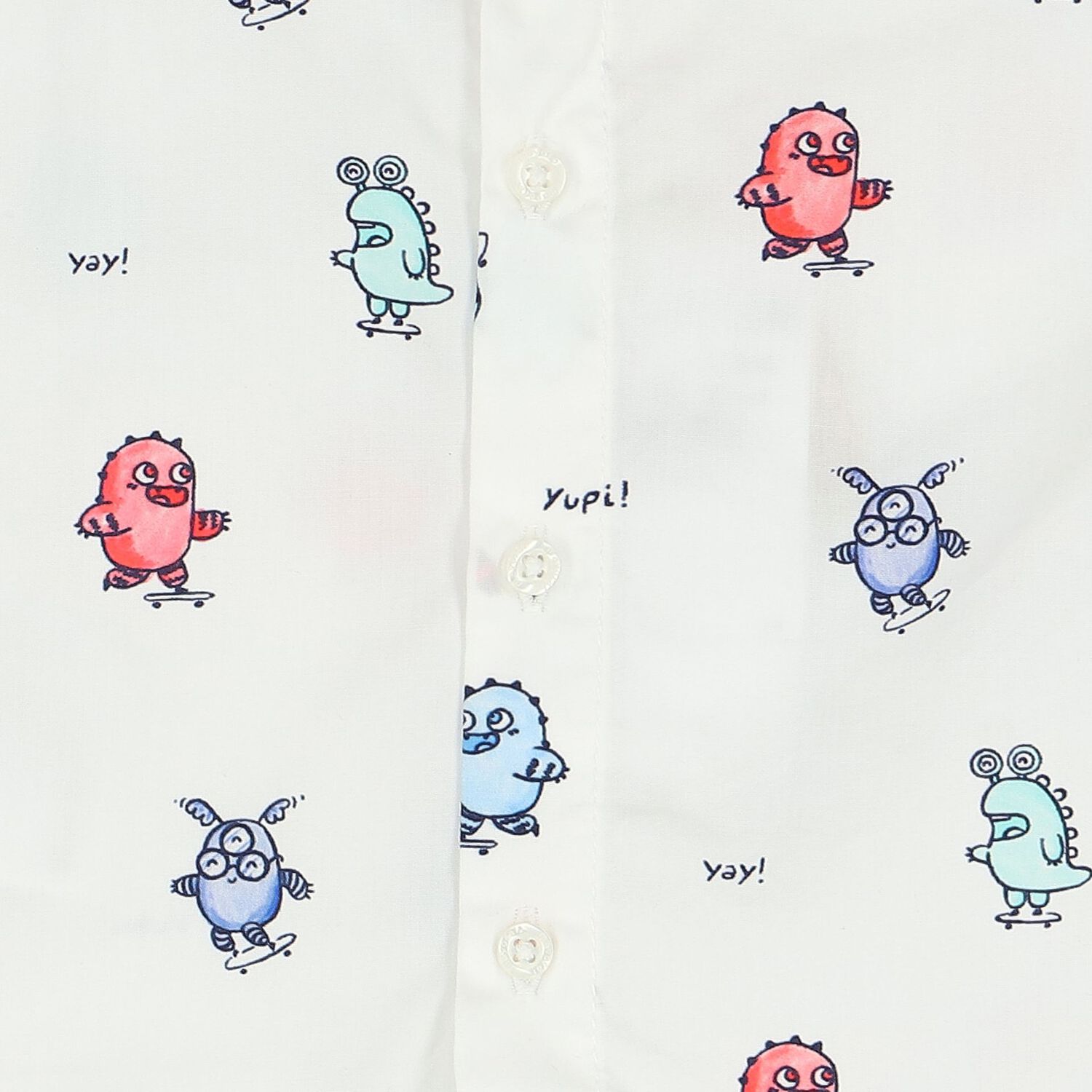 Younger Boys White & Blue Monster Shirt, 1, hi-res