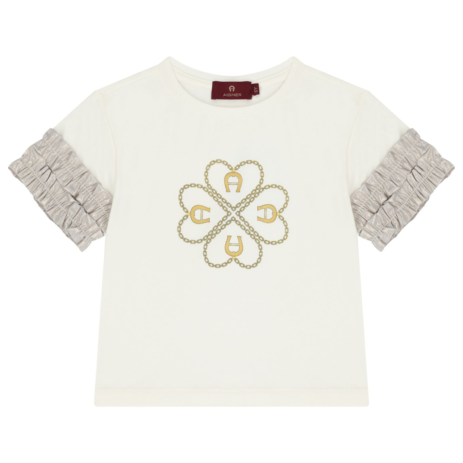 Girls Ivory & Gold Logo T-Shirt, 1, hi-res