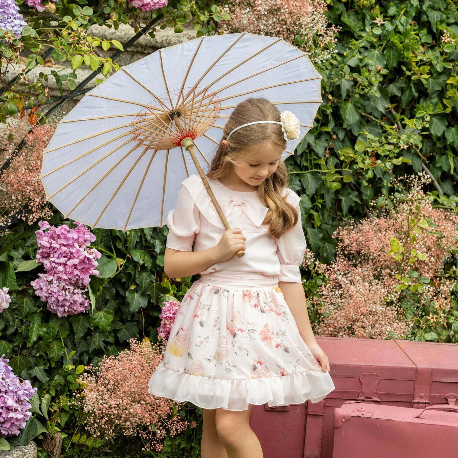 Girls Pale Pink Cupcake Chiffon Skirt, 1, hi-res