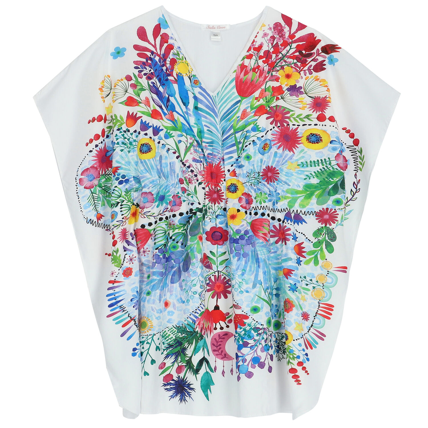 قفطان بنات بالزهور باللون الابيض, 1, hi-res