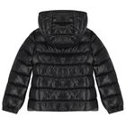 جاكيت منفوخ بشعار باللون الأسود للبنات, 1, hi-res