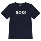 Boys Navy Blue Logo T-Shirt, 3, hi-res