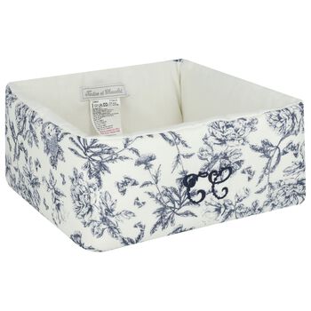 Ivory & Navy Blue Toile De Jouy Baby Accessory Basket