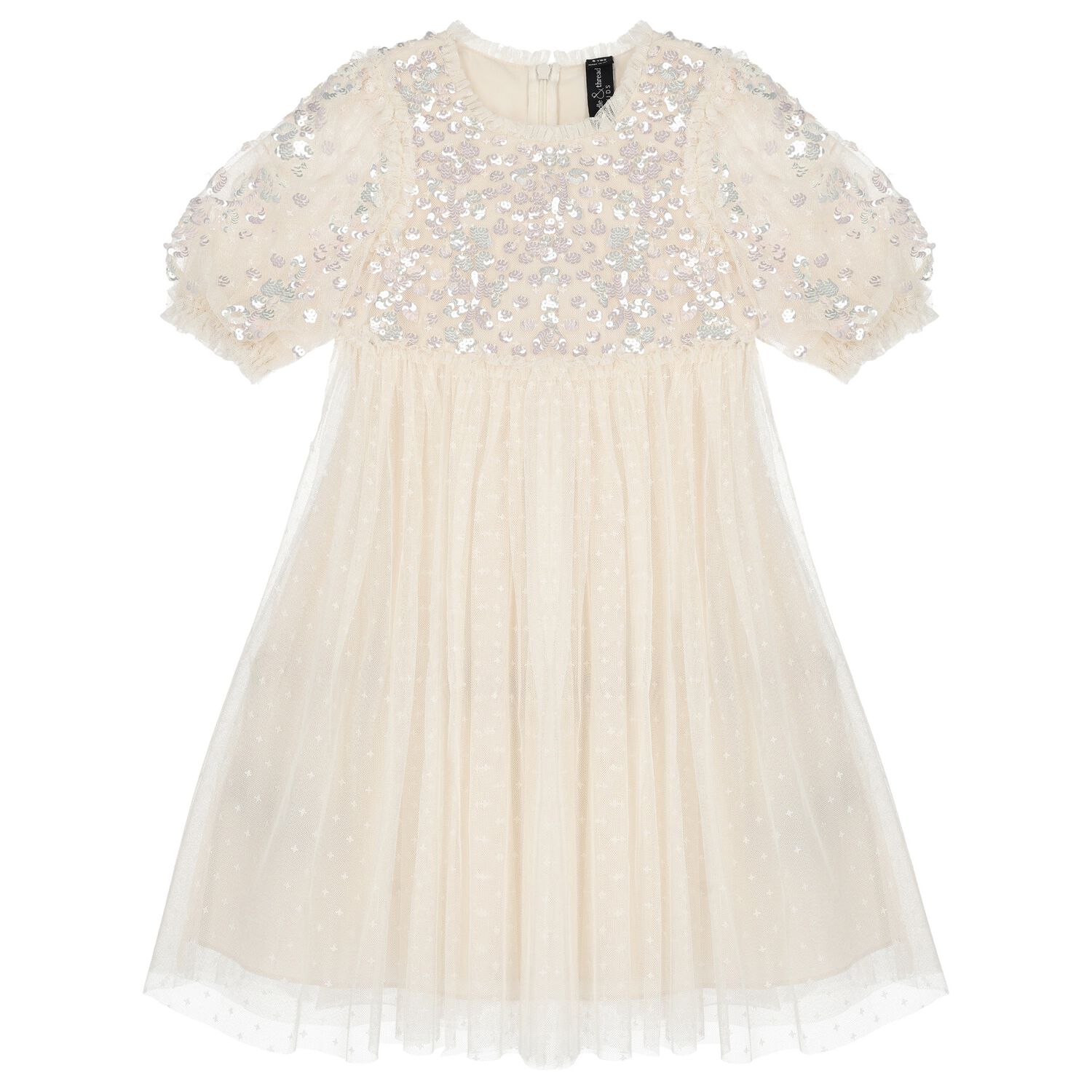Girls Ivory Sequin & Tulle Dress, 1, hi-res