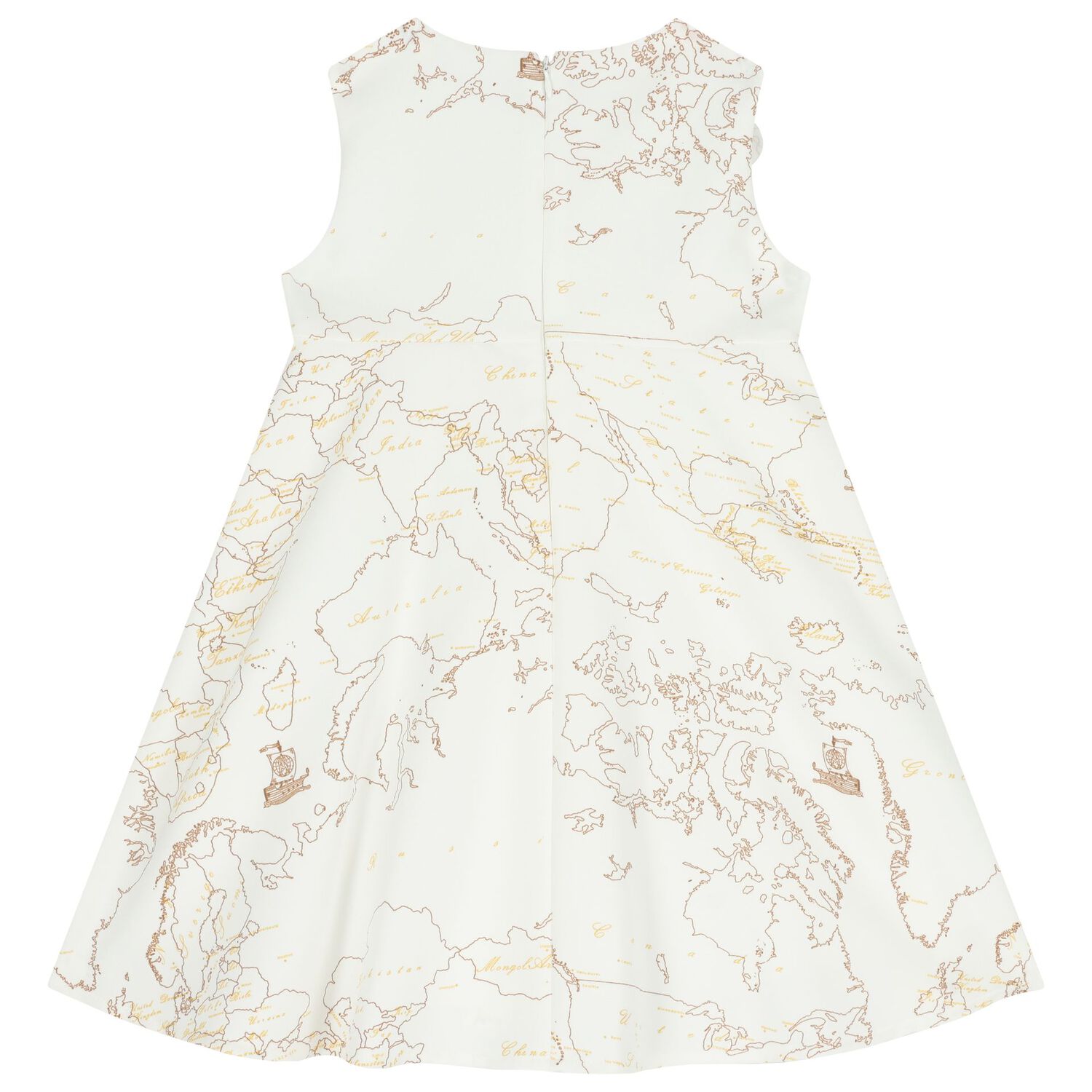 Girls Ivory Flower Geo Map Dress, 1, hi-res