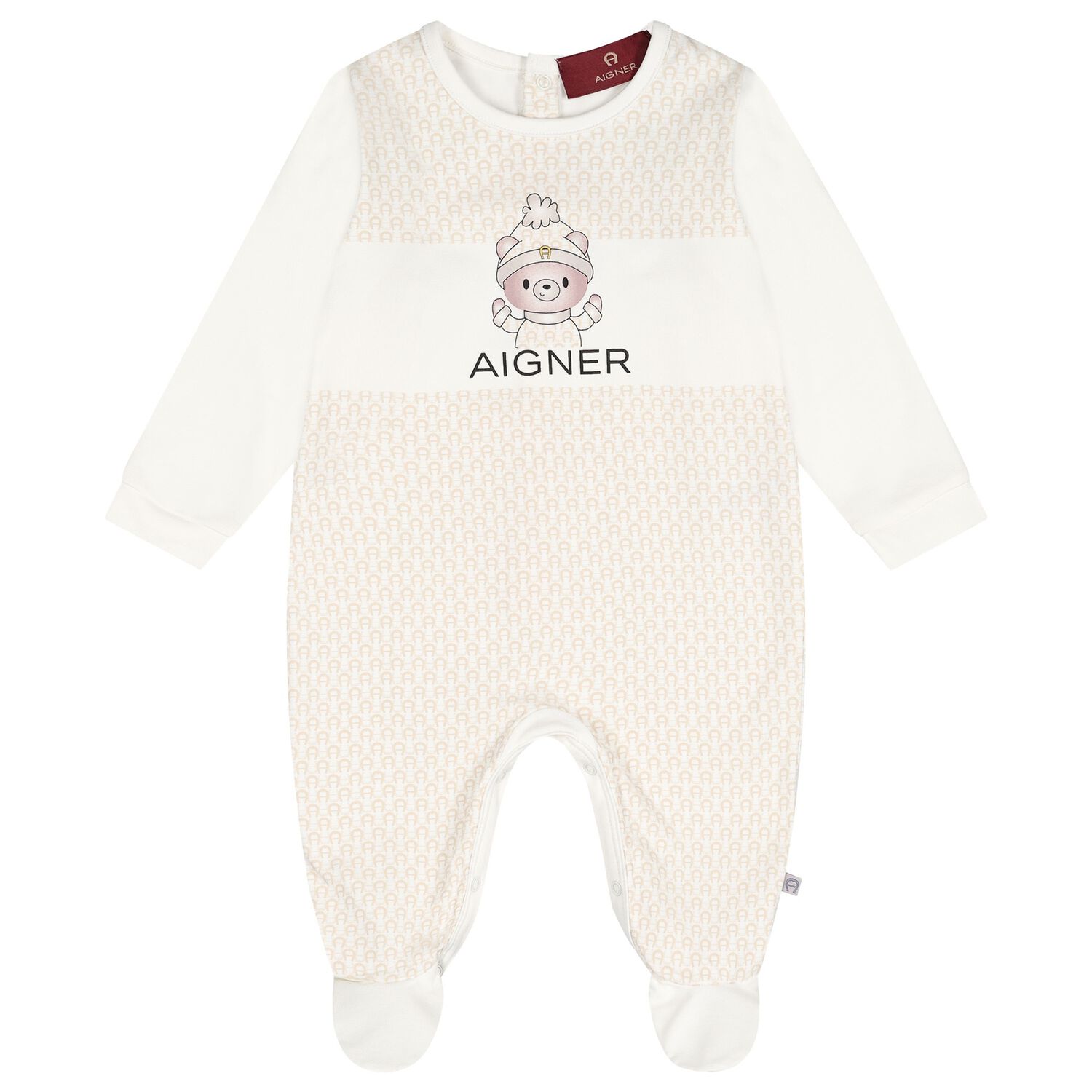 Ivory & Beige Teddy Bear Logo Babygrow, 1, hi-res