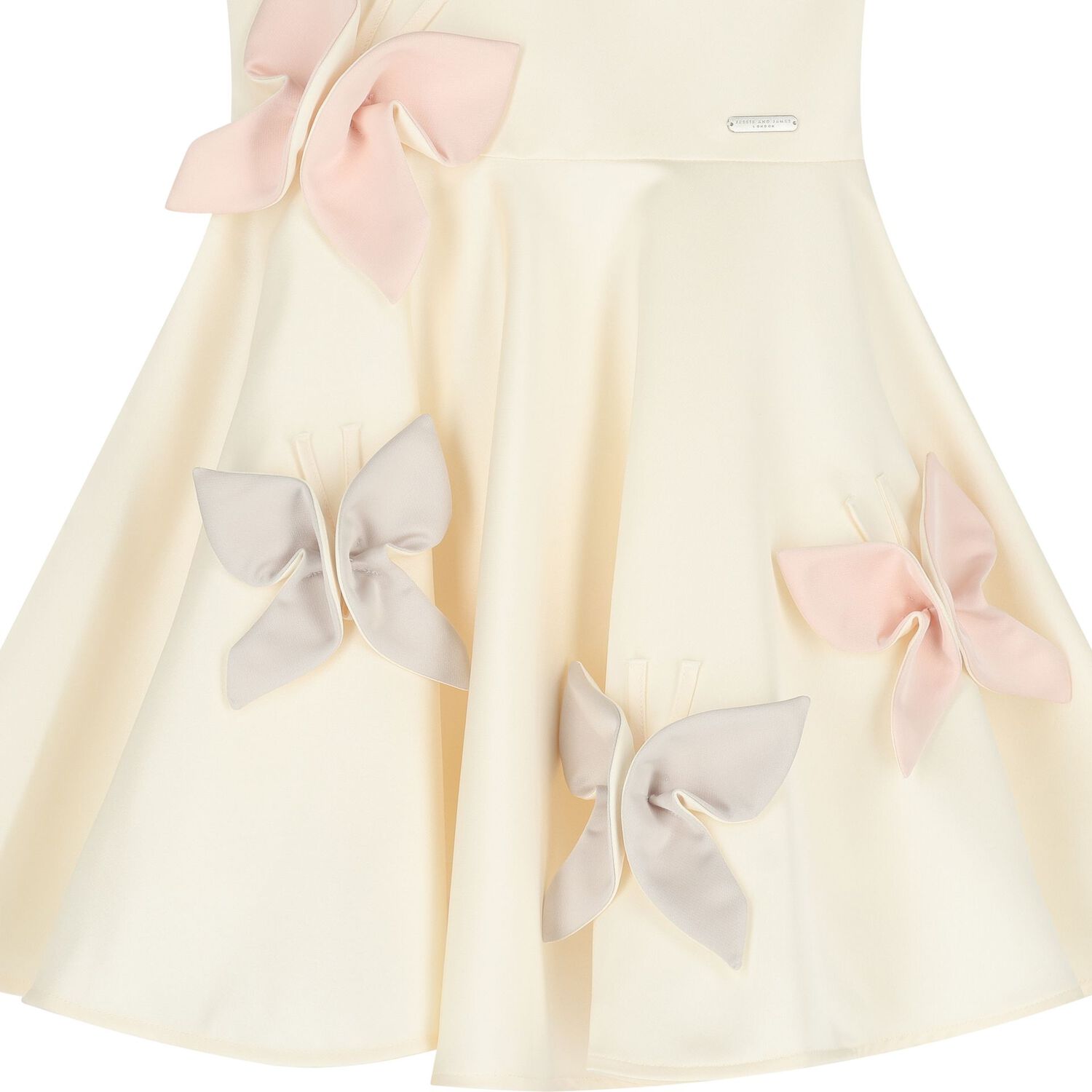 Girls Ivory Butterfly Satin Dress, 1, hi-res