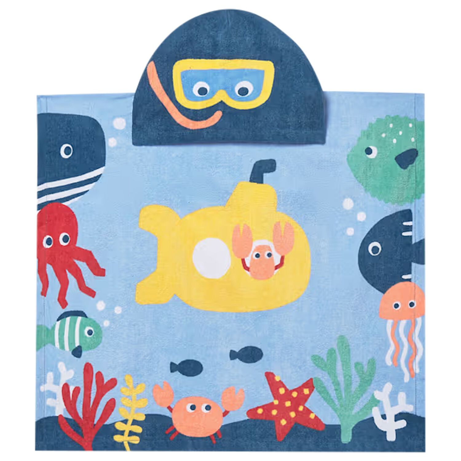 Baby Boys Blue Hooded Beach Towel, 1, hi-res