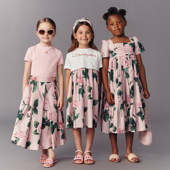 Girls Pink Rose Pleated Skirt