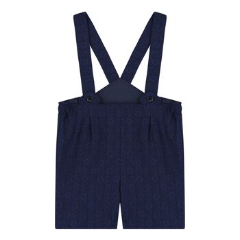 Baby Boys Navy Blue Jacquard Dungaree