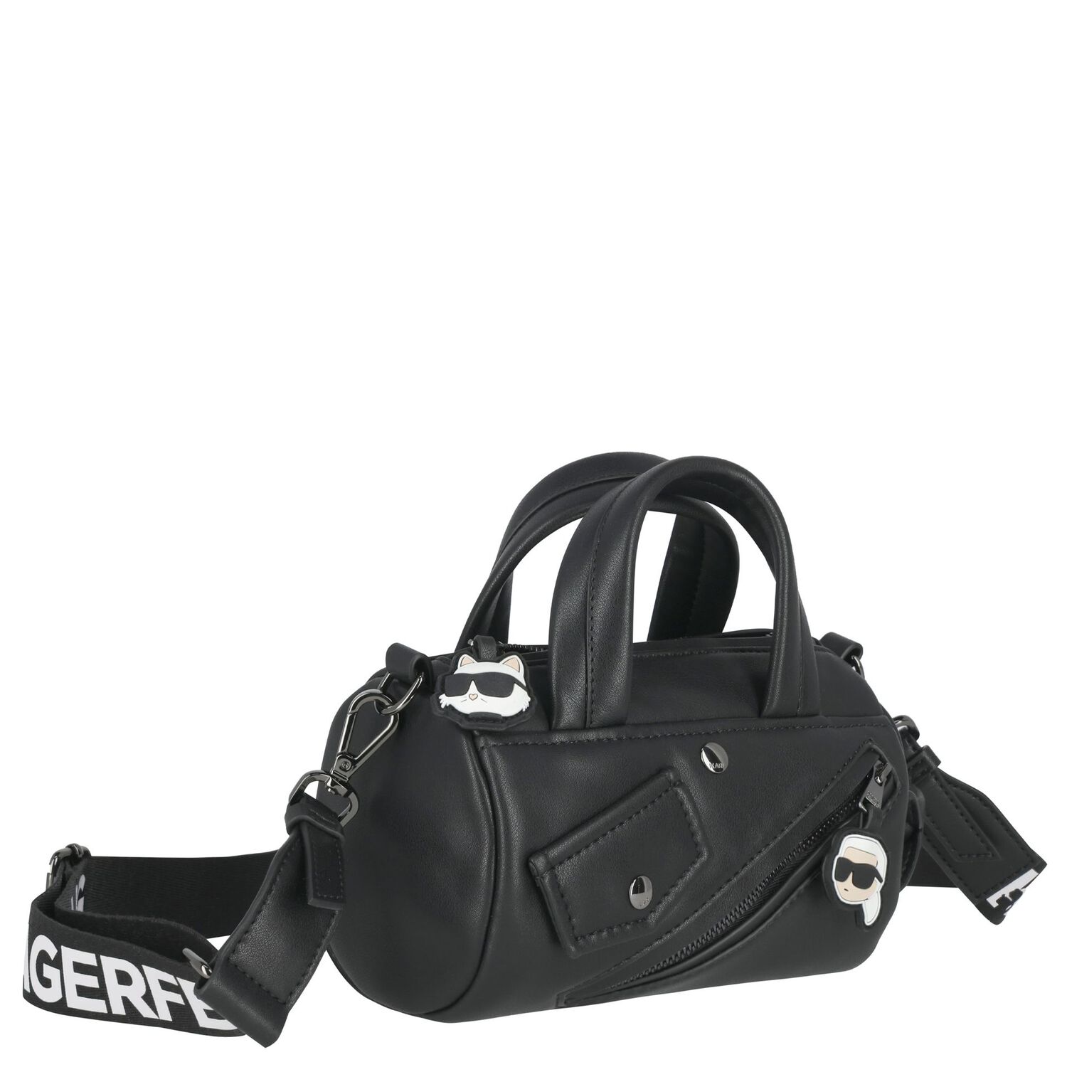 Girls Black Faux Leather Handbag, 1, hi-res