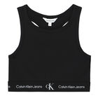 Girls Black Logo Sleeveless Top, 1, hi-res