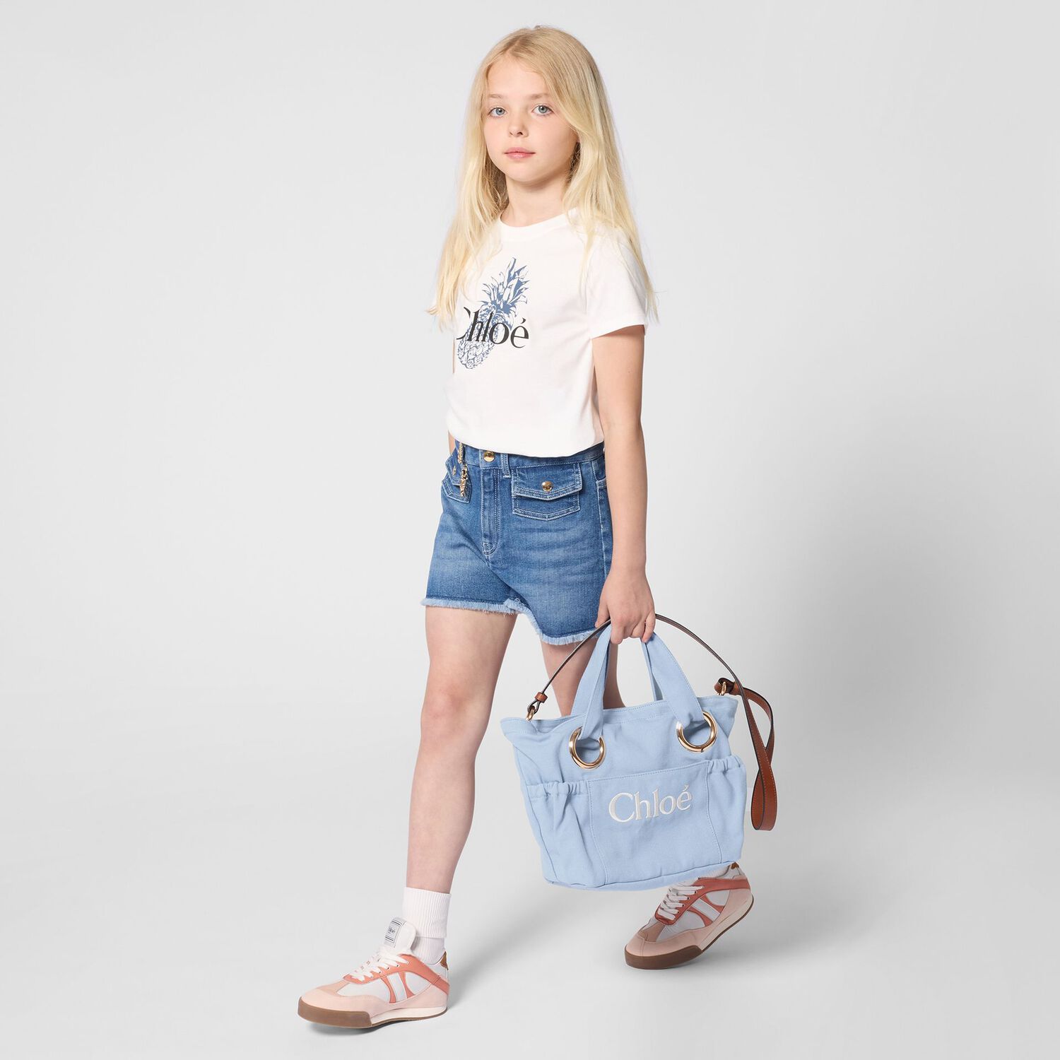 Girls White Mini Me Pineapple Logo T-Shirt, 1, hi-res