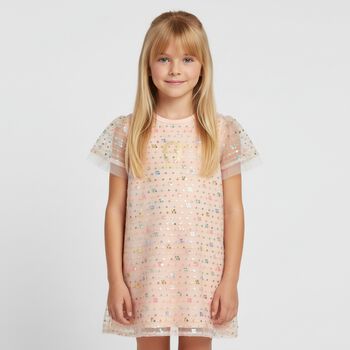 Girls Pink Logo Sequin Dress