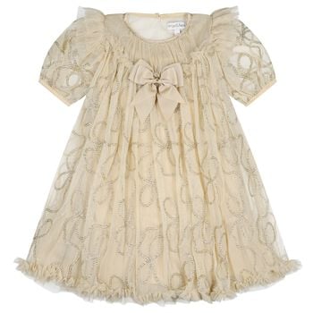 Girls Beige 3D Chain Tulle Isabella Dress