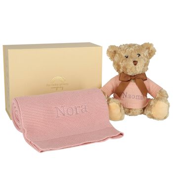 Girls Pink Personalised Teddy Baby Gift Set
