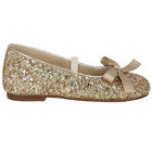 Girls Gold Glitter Bow Shoes, 1, hi-res