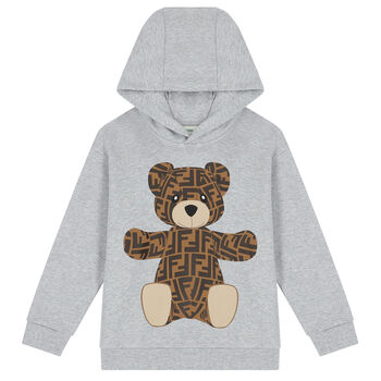 Grey Teddy Logo Hooded Top