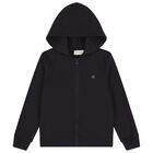 Black Logo Hooded Zip Up Top, 1, hi-res