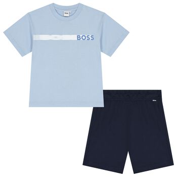 Boys Blue & Navy Blue Logo Shorts Set