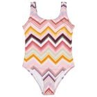 Girls Multi-Coloured Zig Zag Swimsuit, 1, hi-res