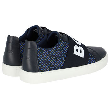Boys Navy Logo Trainers