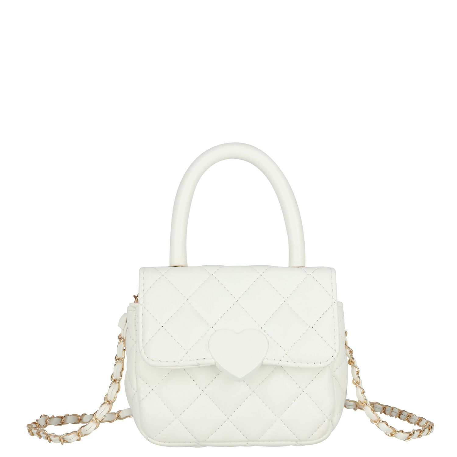 Girls Ivory Heart Quilted Handbag, 1, hi-res