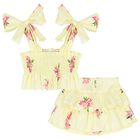 Girls Yellow Floral Skort Set, 1, hi-res