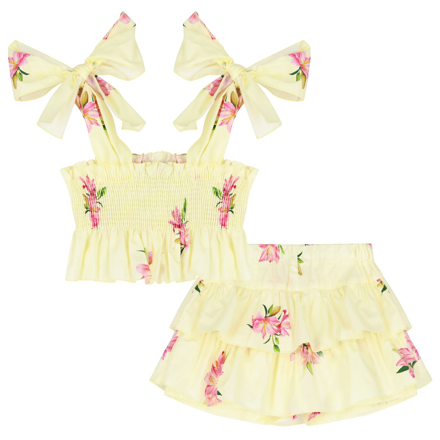 Girls Yellow Floral Skort Set, 1, hi-res image number null