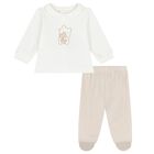 White & Beige Teddy Bear ( 2 Piece Babygrow ) , 1, hi-res