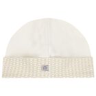 طقم هديه قبعه ومريله للاطفال بالشعار باللون العاجى والذهبي , 1, hi-res