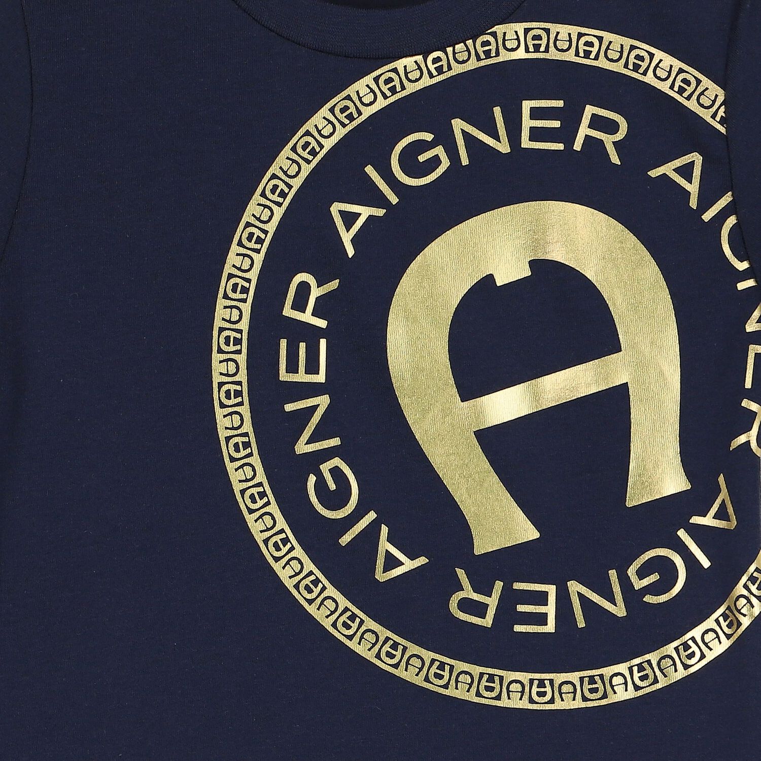 Younger Boys Navy & Gold Logo T-Shirt, 2, hi-res