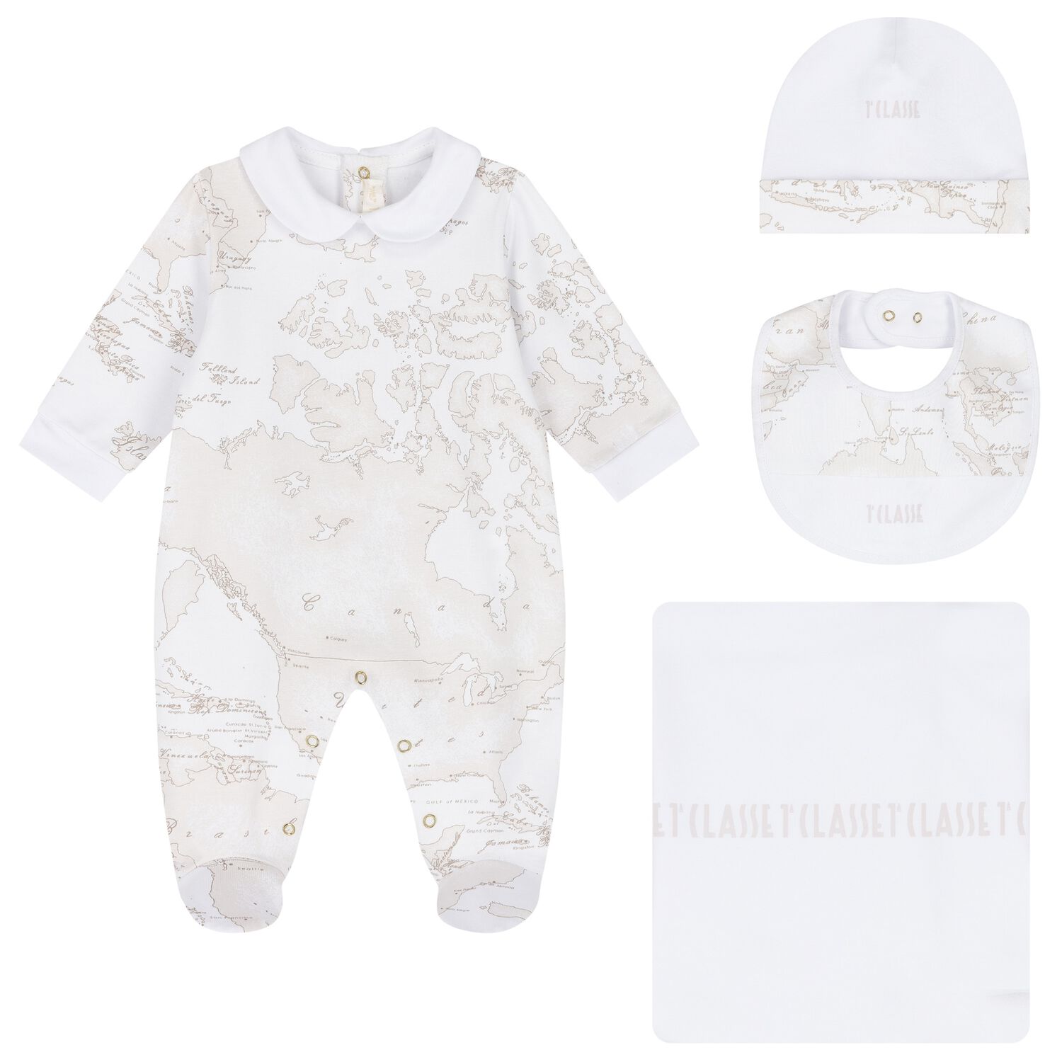 White & Beige Geo Map Babygrow Gift Set, 1, hi-res