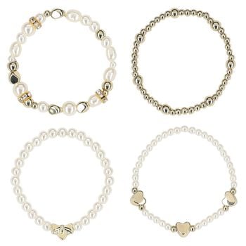 Girls White & Gold Beaded Bracelets (4 Pack)