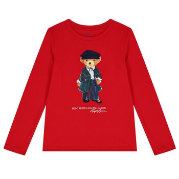 Girls Red Logo Polo Bear Long Sleeve Top
