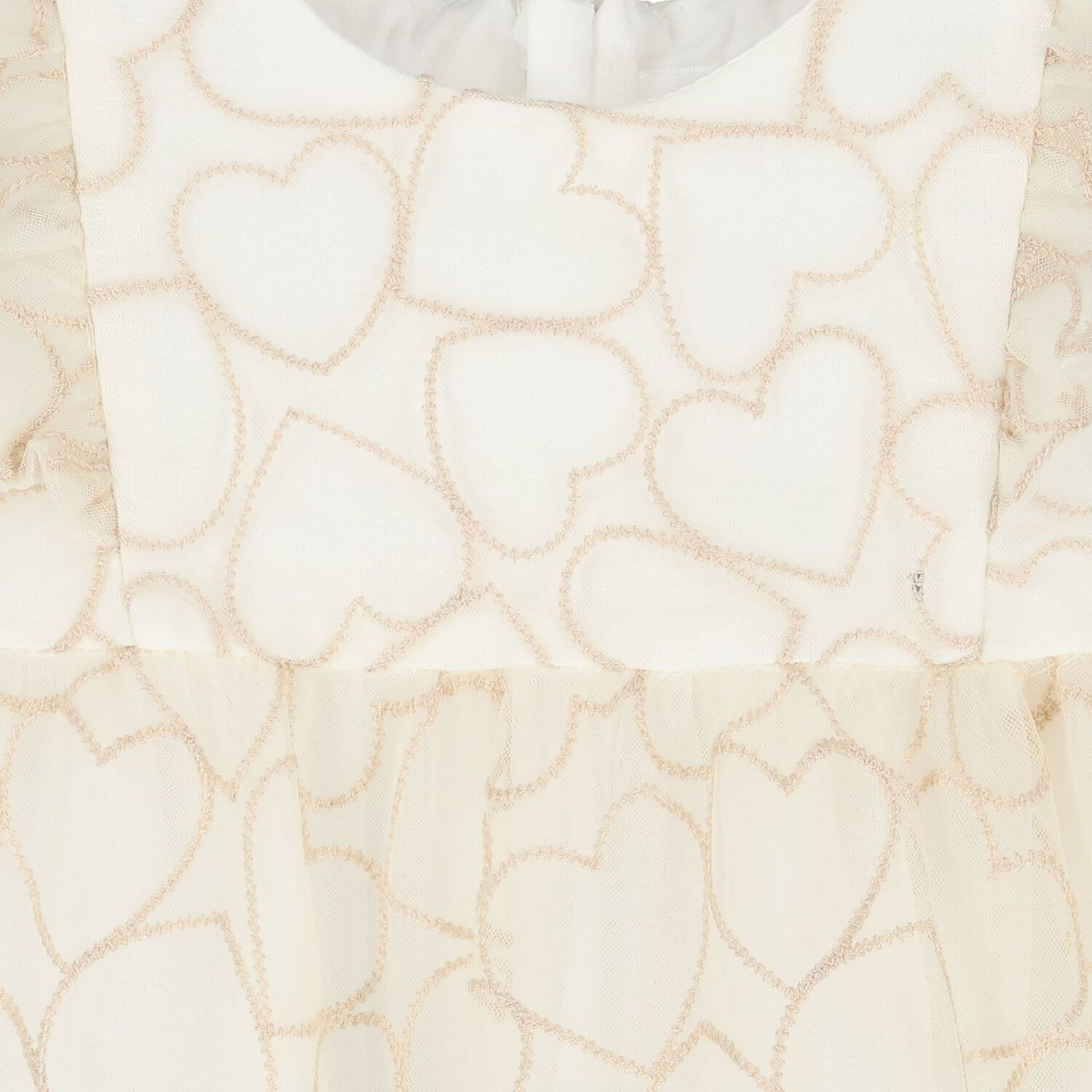 Baby Girls Beige Heart Tulle Dress, 1, hi-res