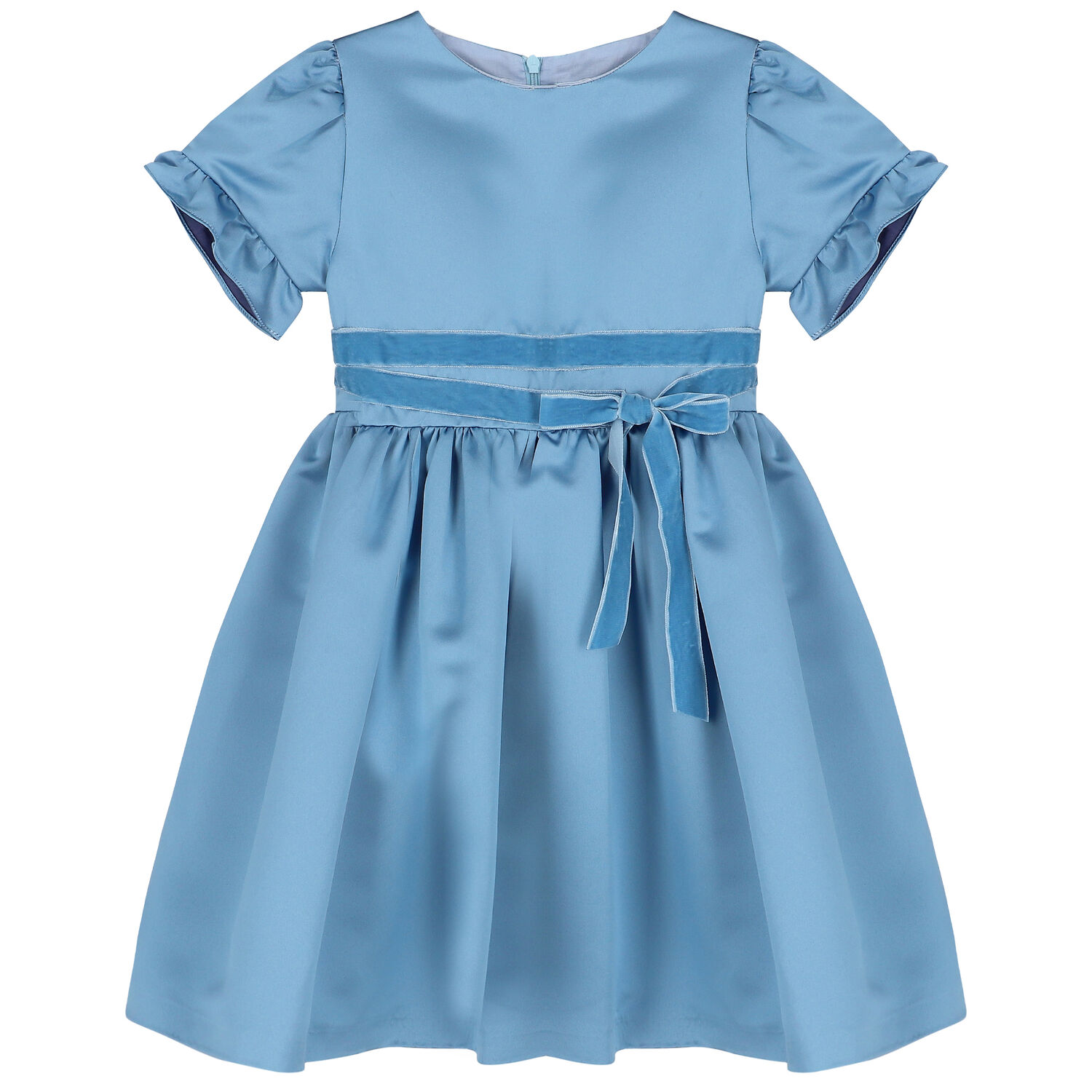 Girls Blue Bow Dress, 1, hi-res