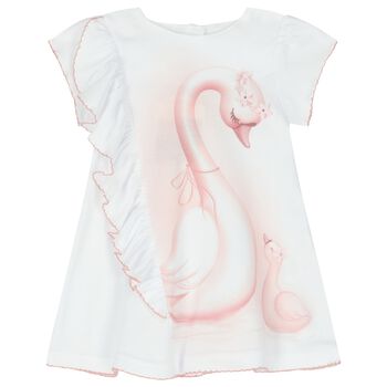 Baby Girls White & Pink Swan Dress