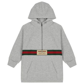 Grey Logo Web Striped Hooded Top
