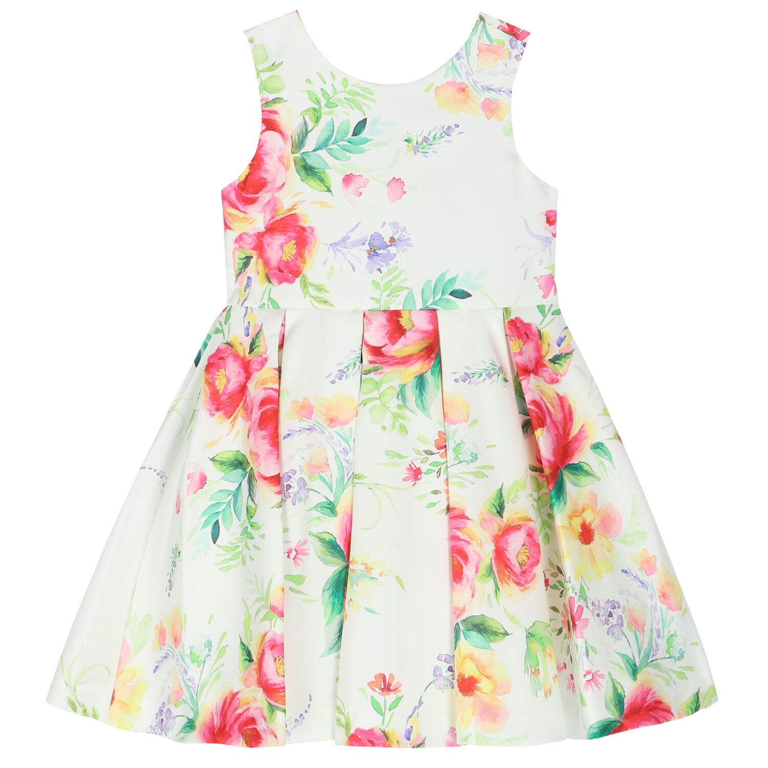 Girls Ivory Floral Satin Dress, 1, hi-res