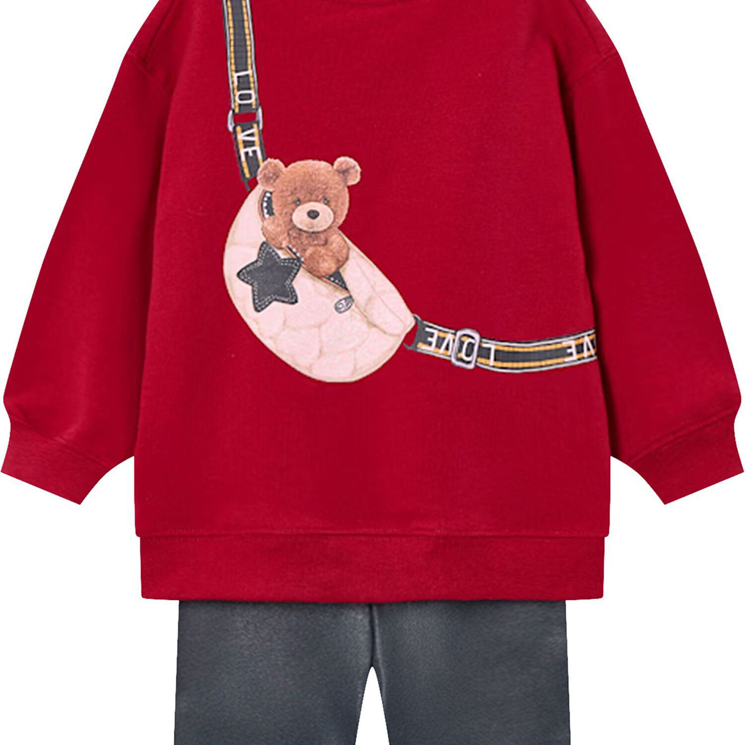 طقم ليجينز للبنات باللون الاحمر والرمادى , 2, hi-res