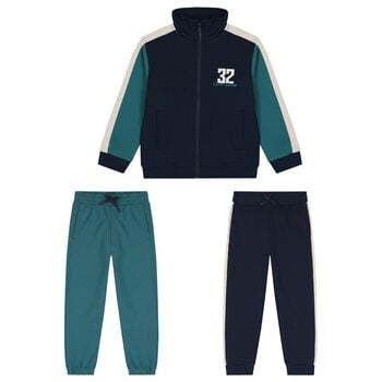 Boys Green & Navy Blue Tracksuit Set ( 3 Piece )