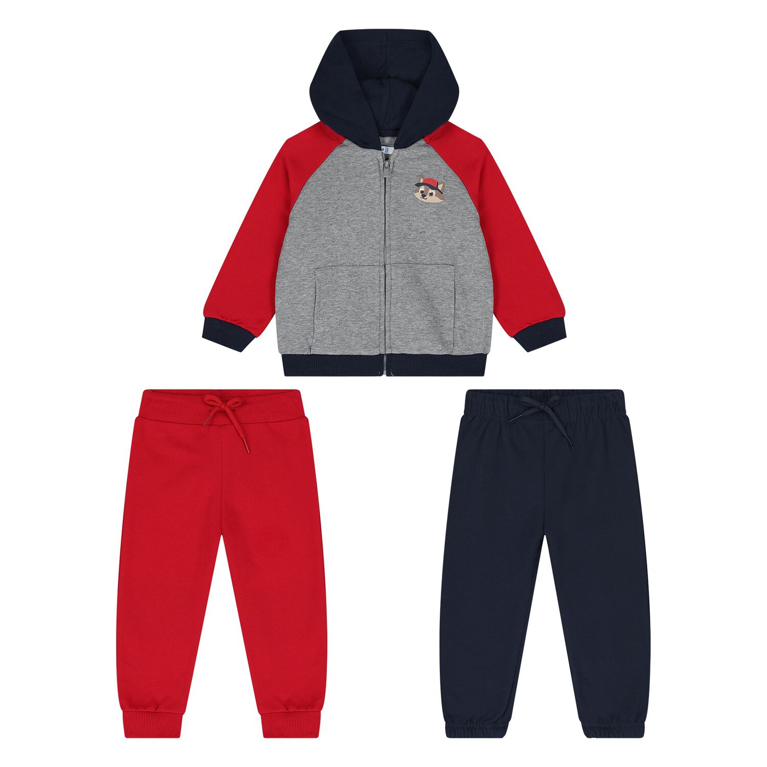 Younger Boys Red, Grey & Navy Blue Tracksuit Set, 2, hi-res