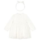 Younger Girls White Floral Tulle Dress Set, 1, hi-res