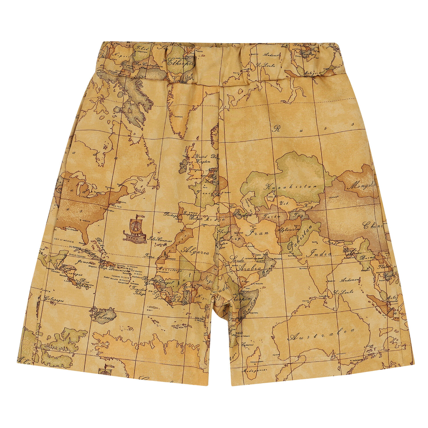 Boys Beige Geo Map Shorts, 1, hi-res