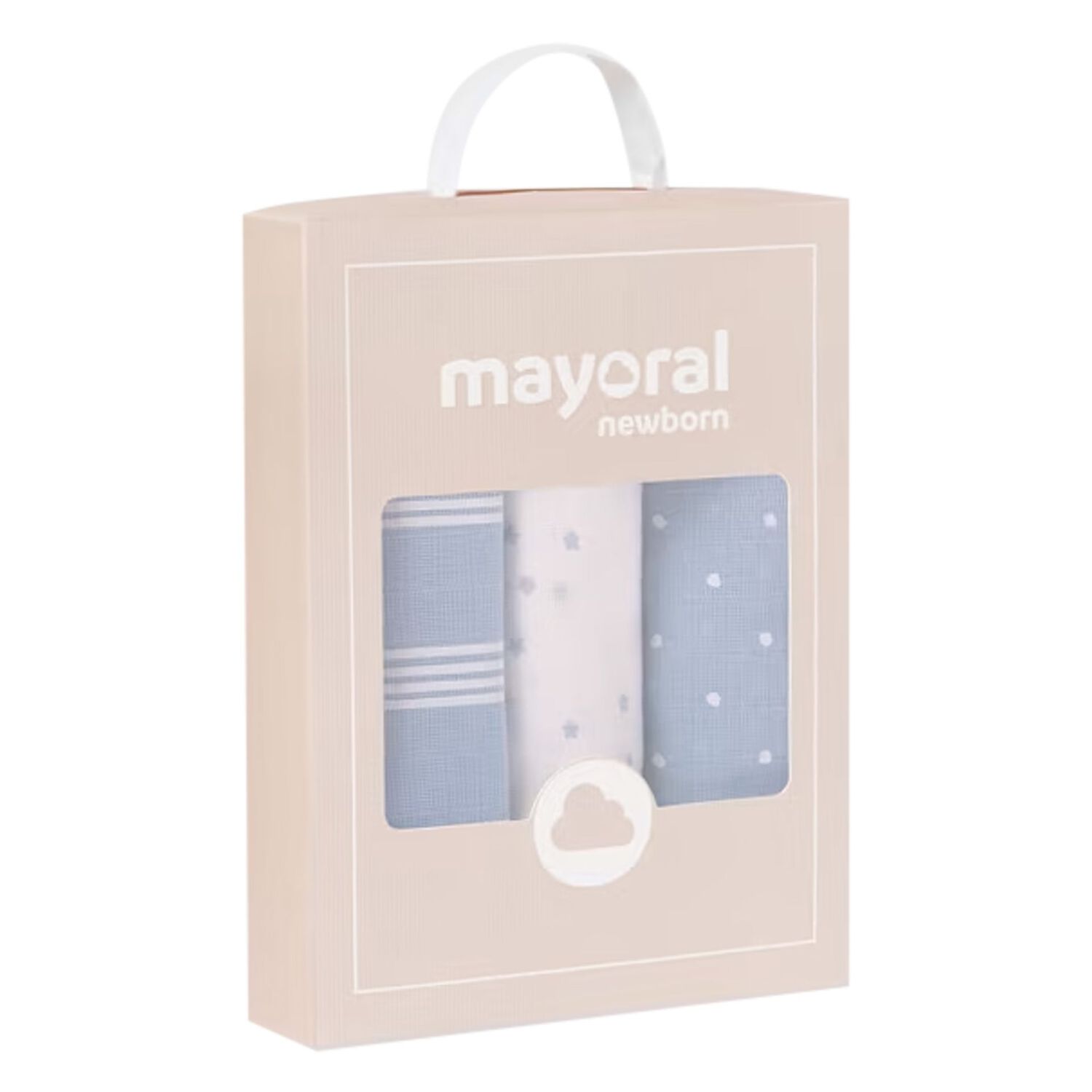 Baby Boys White & Blue Muslins (3-Pack), 3, hi-res