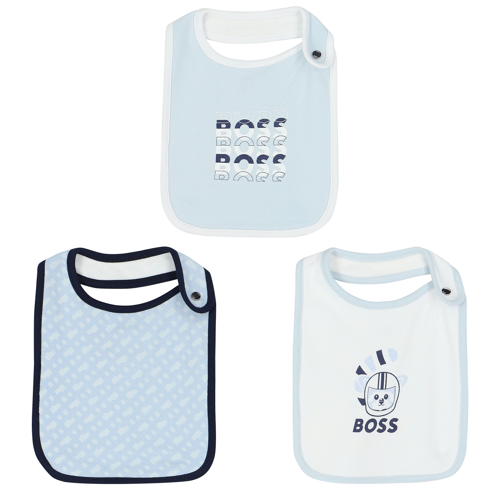 BOSS Baby Boys Blue White Bibs 3 Pack Junior Couture UAE