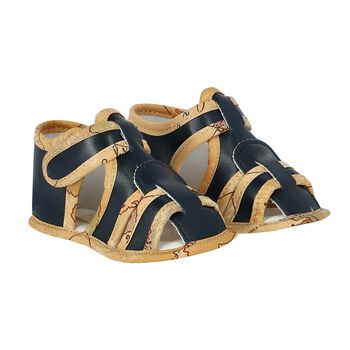 Navy Blue & Beige Geo Map Pre Walker Shoes