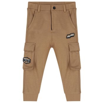 Younger Boys Beige Logo Trousers
