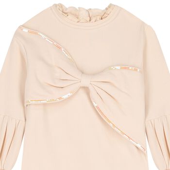 Girls Beige Bow Sweatshirt Dress